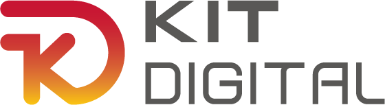 Logotipo de Kit Digital, un programa para impulsar la transformación digital de las empresas en España, con un diseño moderno en tonos rojo, naranja y gris.